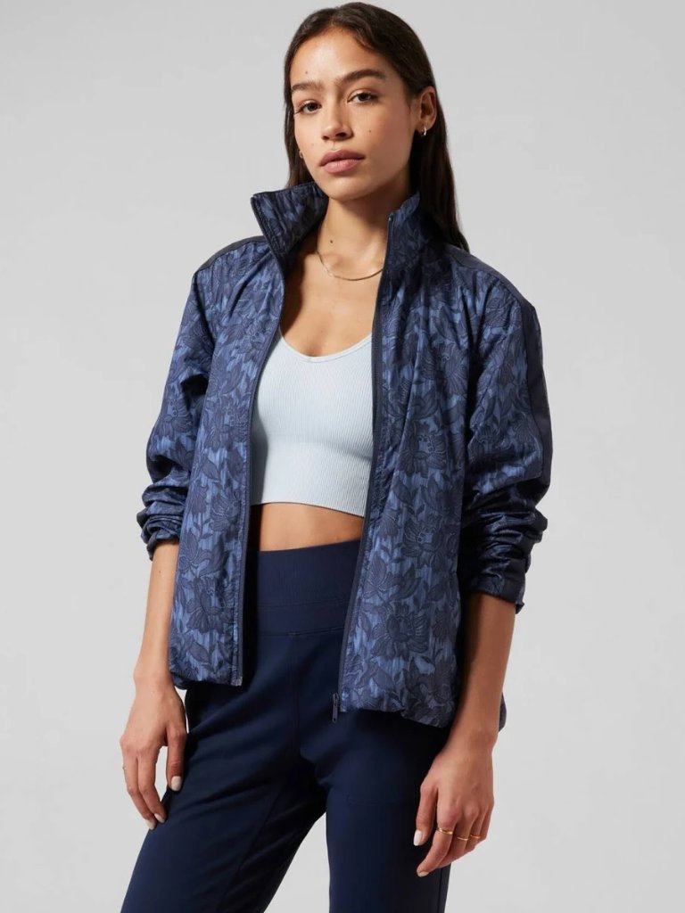Athleta Jacket Floral Womens Sightseer Lace Blue Upf Water Repellent Size Xl